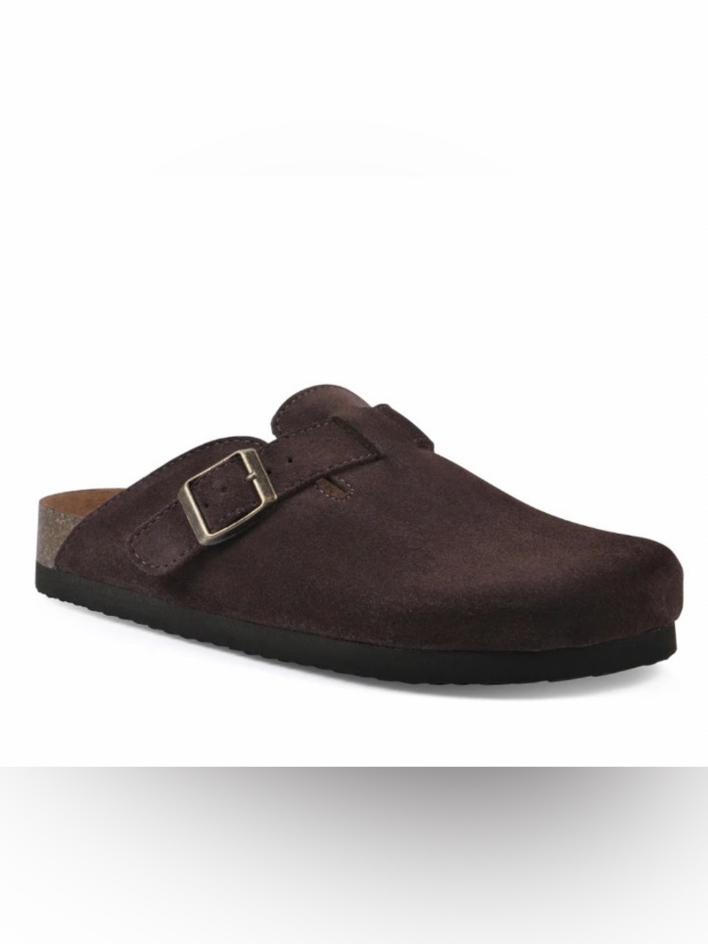 White Mountain Bari Clogs 6 Women’s Dark Brown Suede Slip-On Buckle